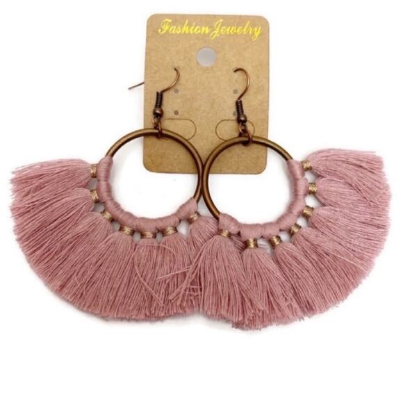 Mauve Tassel Round Drop Earrings - Picture 3 of 3